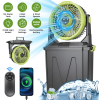 A five-in-one charging spray cooling fan featuring a built-in 20,000mAh emergency power bank, a 10-liter large-capacity water tank