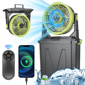 A five-in-one charging spray cooling fan featuring a built-in 20,000mAh emergency power bank, a 10-liter large-capacity water tank