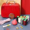 Sewing Kit Red PU Case 10 Colors Thread Spools for DIY Beginners Emergency Travel and Home