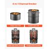 Charcoal Smoker Grill, 18.5" Barrel Charcoal BBQ Smoker, Coated Steel Outdoor Barbecue Grill with 2 Grilling Grates, 1 Hanging Rod