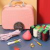 Sewing Kit Pink PU Case 10 Colors Thread Spools for DIY Beginners Emergency Travel and Home