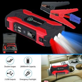 Car Jump Starter Booster 800A Peak 28000mAh 12V Battery Charger Up To 6.0L Gas Or 3.0L Diesel Engine With LCD Screen 4 Modes LED Flashlight (Option: Red)